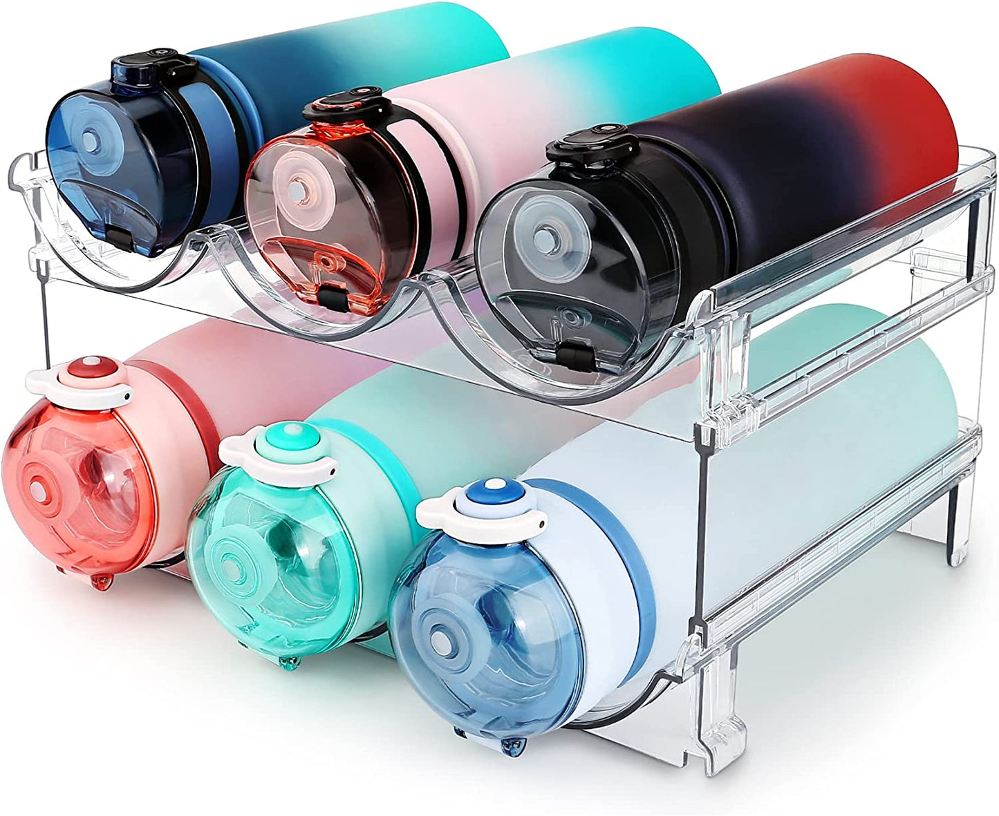 Stackable Water Bottle Organizer - 2 Pack Cabinet Storage Rack for Tidy Hydration