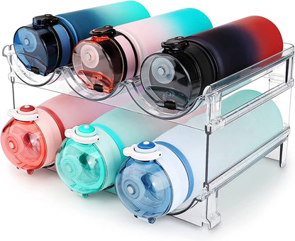 Stackable Water Bottle Organizer - 2 Pack Cabinet Storage Rack for Tidy Hydration