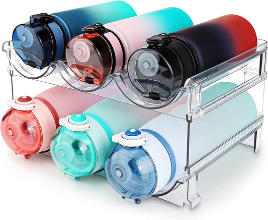 Stackable Water Bottle Organizer - 2 Pack Cabinet Storage Rack for Tidy Hydration